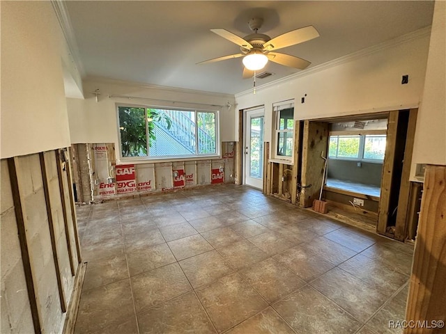 1203 SE Kings Bay Dr, Crystal River, FL 34429 - empty room featuring visible vents, crown molding, and ceiling fan