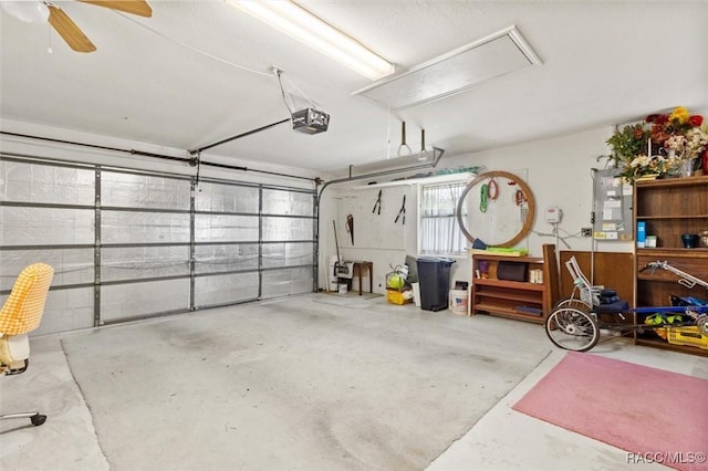 6150 N Whispering Oak Loop, Beverly Hills, FL 34465 - garage featuring a garage door opener and a ceiling fan