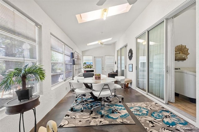 6150 N Whispering Oak Loop, Beverly Hills, FL 34465 - sunroom with finished concrete floors, lofted ceiling, and a skylight