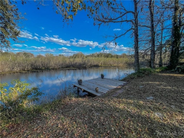 view of dock with a water view