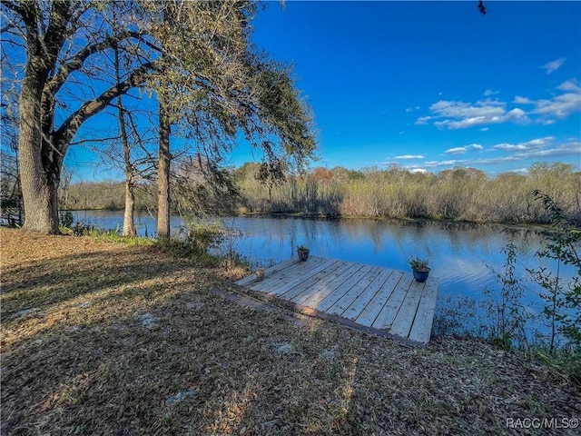 view of dock featuring a water view