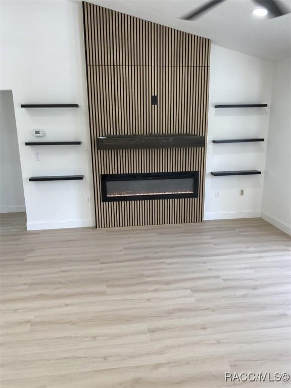 259 N Cherry Pop Dr, Inverness, FL 34453 - detailed view of a glass covered fireplace, wood finished floors, and baseboards