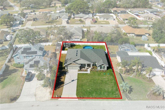 bird's eye view with a residential view