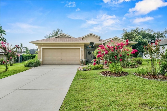 2459 N Brentwood Cir, Lecanto, FL 34461 - ranch-style house with an attached garage, concrete driveway, a front lawn, and stucco siding