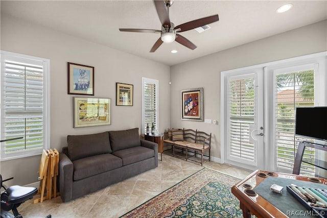 1462 N Ridge Meadow Path, Hernando, FL 34442 - living area featuring ceiling fan, baseboards, plenty of natural light, and recessed lighting
