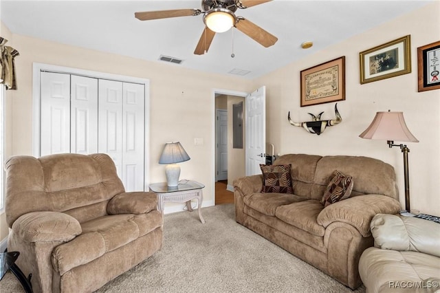 2168 N Watersedge Dr, Crystal River, FL 34429 - carpeted living room with a ceiling fan and baseboards