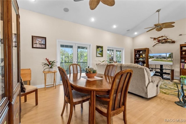 2168 N Watersedge Dr, Crystal River, FL 34429 - dining room with ceiling fan, light wood finished floors, lofted ceiling, recessed lighting, and french doors