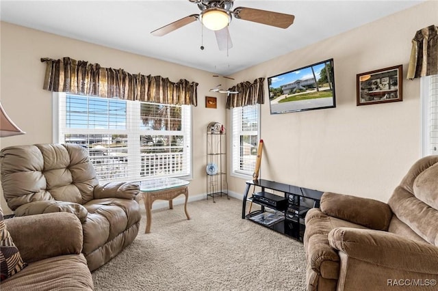 2168 N Watersedge Dr, Crystal River, FL 34429 - living room featuring light carpet and ceiling fan