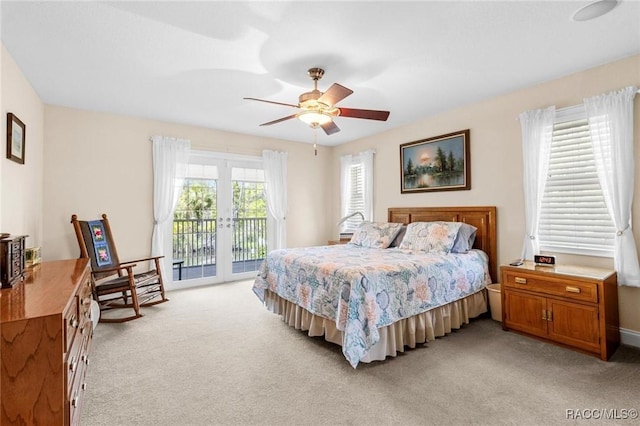 2168 N Watersedge Dr, Crystal River, FL 34429 - bedroom with access to outside, light carpet, ceiling fan, and french doors