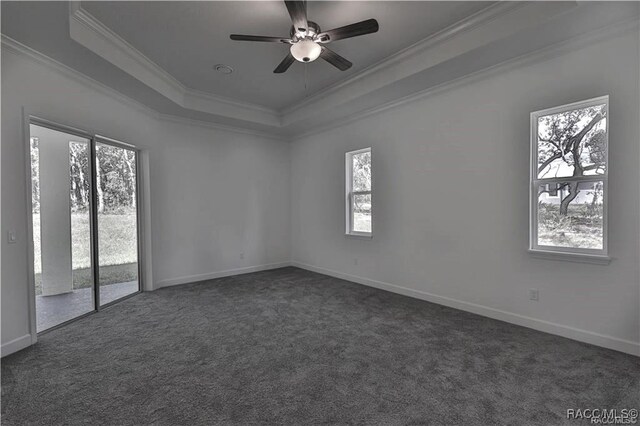 4496 N Elkcam Blvd, Beverly Hills, FL 34465 - empty room with a raised ceiling, healthy amount of natural light, crown molding, and dark colored carpet