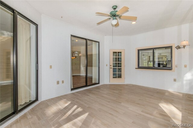 empty room featuring ceiling fan and light wood-type flooring