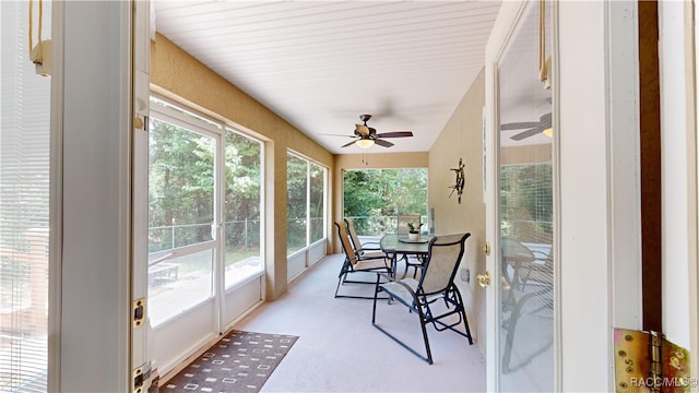 sunroom / solarium featuring ceiling fan