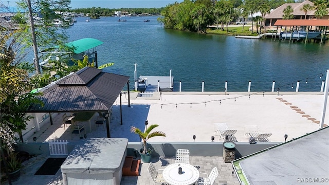 dock area with a water view