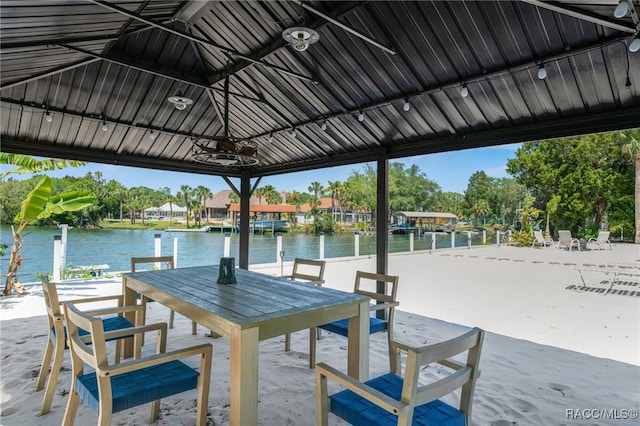 view of dock with a water view