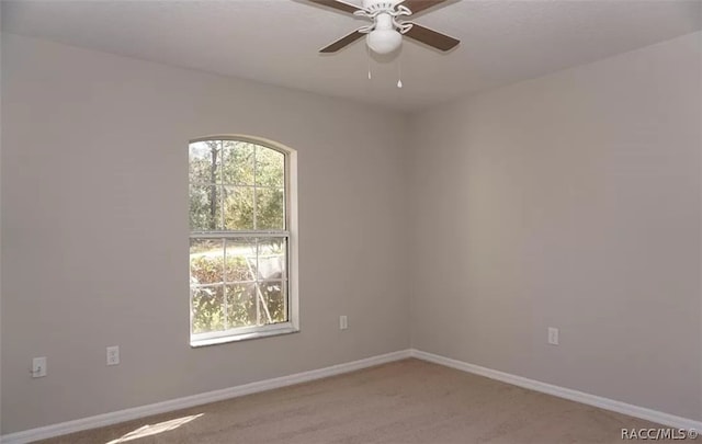 empty room featuring carpet flooring, a wealth of natural light, and ceiling fan