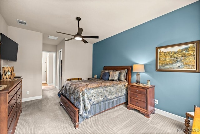 bedroom featuring ceiling fan and carpet flooring