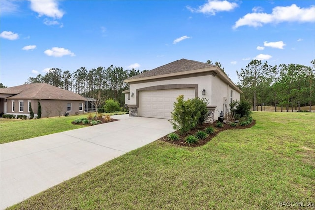 view of front of house featuring a garage and a front lawn