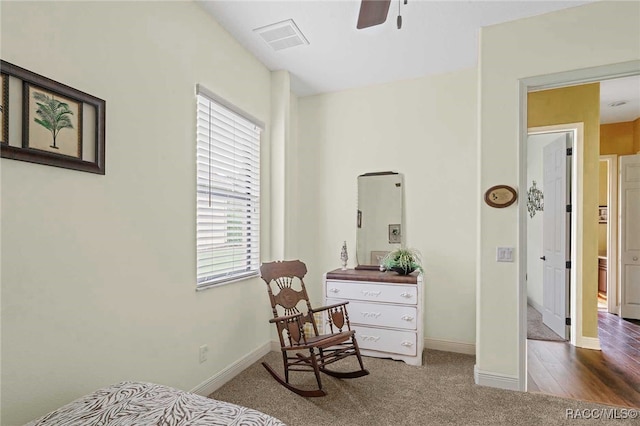 bedroom featuring ceiling fan and wood-type flooring