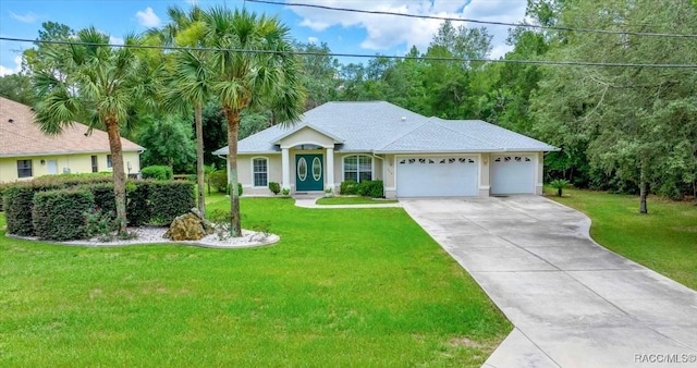 374 W Wason St, Citrus Springs, FL 34434 - ranch-style home featuring a garage, concrete driveway, a front lawn, and stucco siding