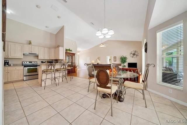 374 W Wason St, Citrus Springs, FL 34434 - dining space featuring a chandelier, light tile patterned floors, and high vaulted ceiling
