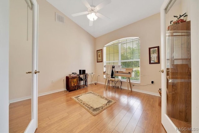 374 W Wason St, Citrus Springs, FL 34434 - office space with wood finished floors, ceiling fan, and high vaulted ceiling