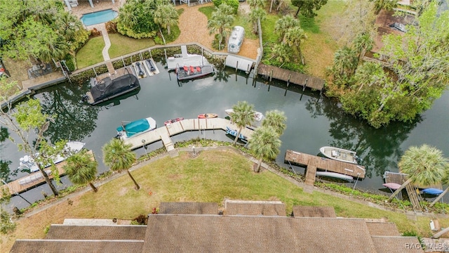 aerial view with a water view