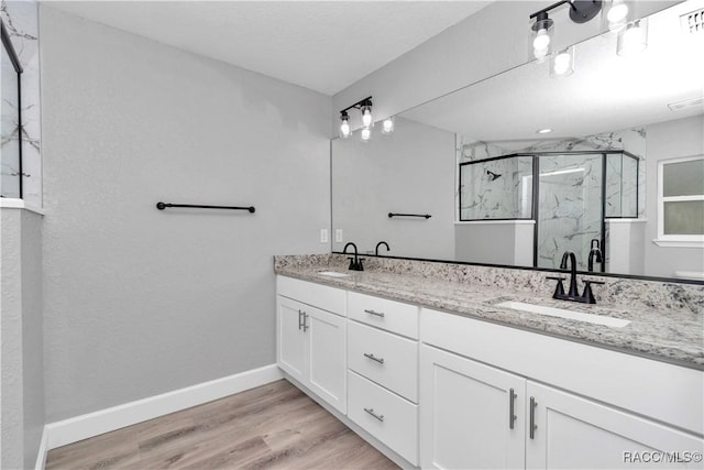 4065 SW 5th Ave, Ocala, FL 34471 - bathroom with vanity, hardwood / wood-style floors, and a shower with shower door