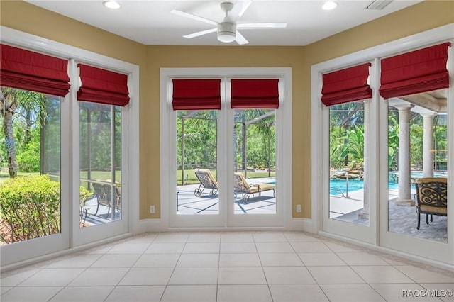 4160 W Bonanza Dr, Beverly Hills, FL 34465 - doorway featuring plenty of natural light, tile patterned floors, ceiling fan, baseboards, and recessed lighting