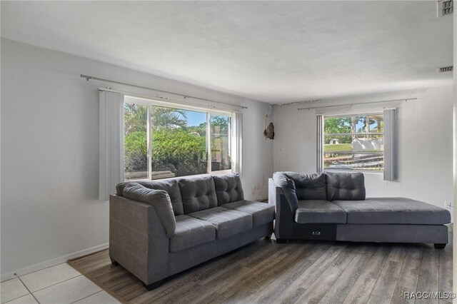 living room featuring healthy amount of natural light and baseboards