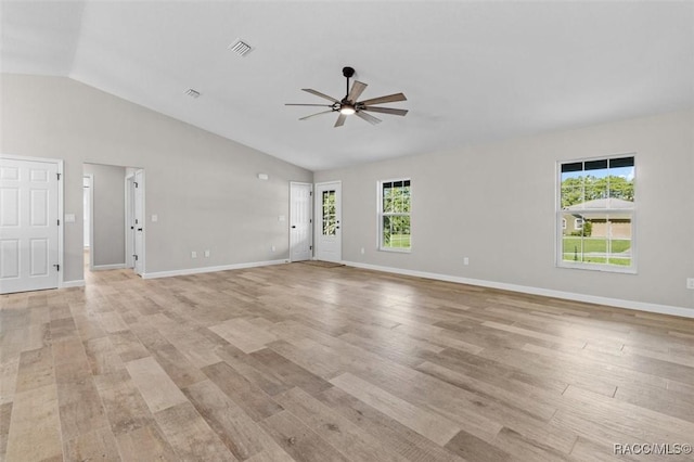 5379 N Nakoma Dr, Beverly Hills, FL 34465 - unfurnished living room with ceiling fan, lofted ceiling, and light wood-type flooring