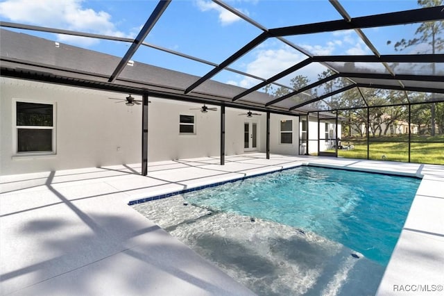 5379 N Nakoma Dr, Beverly Hills, FL 34465 - swimming pool with a ceiling fan, a patio, and glass enclosure