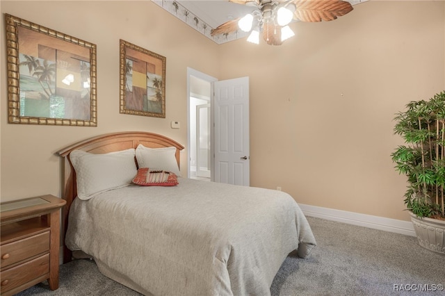 bedroom with carpet floors and ceiling fan