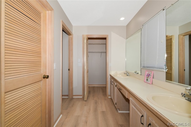 bathroom featuring hardwood / wood-style flooring and vanity