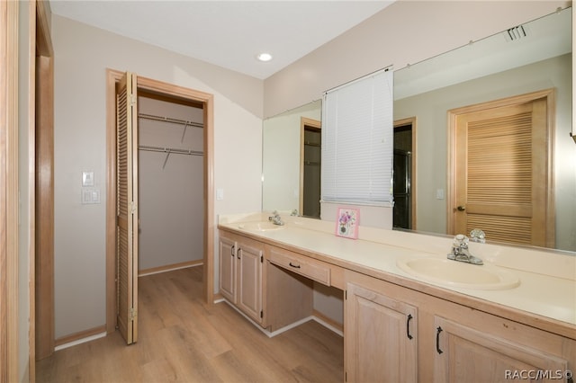 bathroom with hardwood / wood-style flooring and vanity