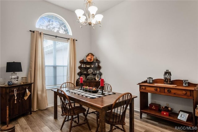 dining room with an inviting chandelier and light wood-type flooring