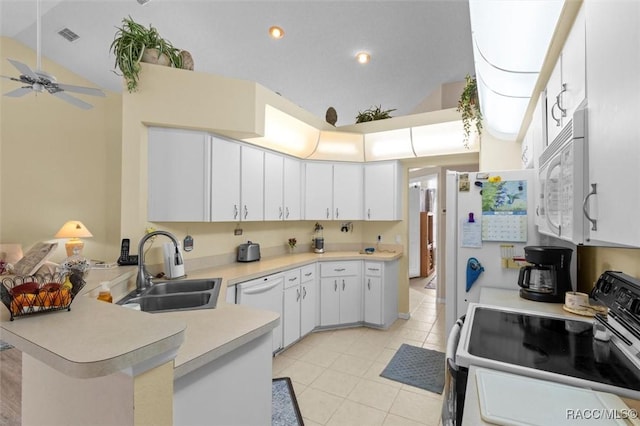 158 N Skyflower Pt, Lecanto, FL 34461 - kitchen with white appliances, light countertops, a sink, light tile patterned floors, and ceiling fan