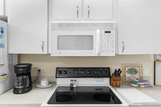158 N Skyflower Pt, Lecanto, FL 34461 - kitchen featuring white microwave, electric range, white cabinets, and light countertops
