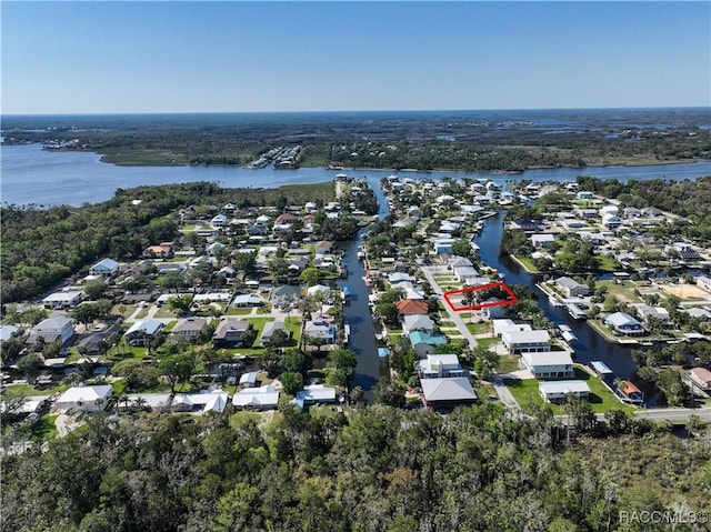 aerial view featuring a water view and a residential view