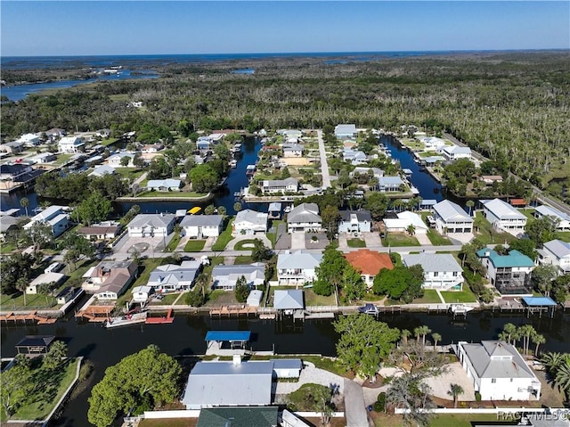 aerial view featuring a residential view and a water view
