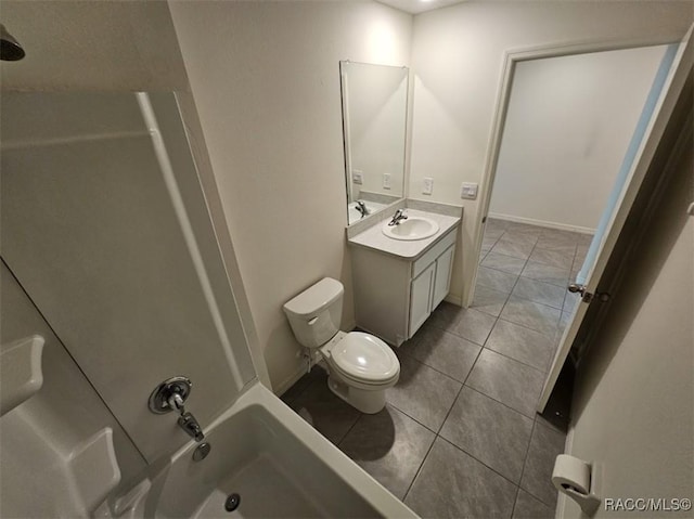 full bathroom with toilet, tile patterned floors, vanity, and shower / bathing tub combination