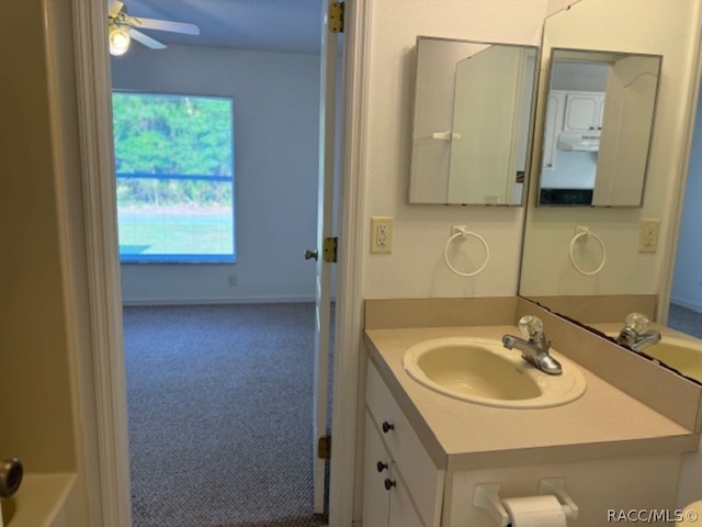 bathroom featuring vanity and ceiling fan