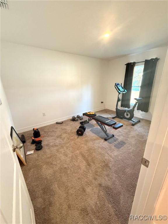 workout room with carpet flooring