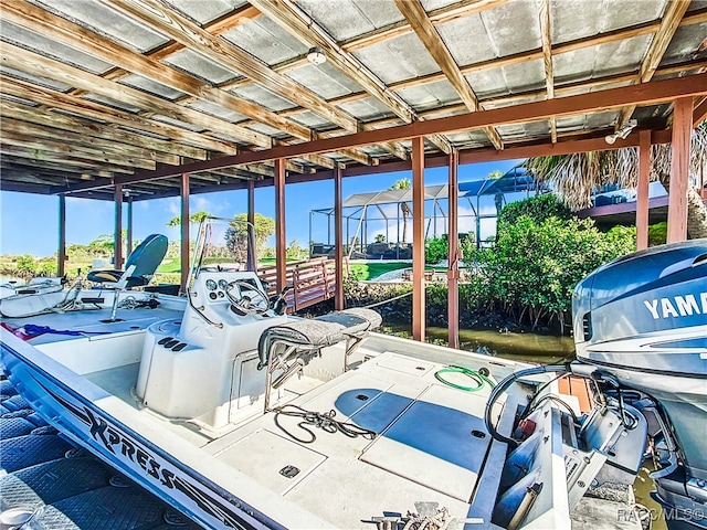 dock area with a lanai