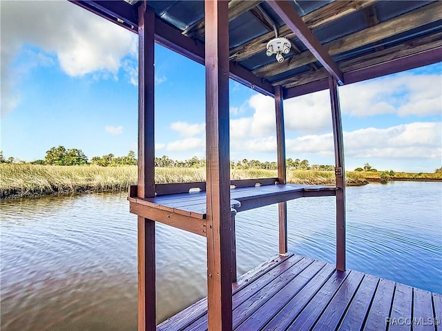 dock area with a water view