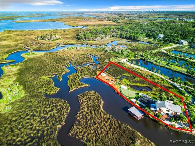 aerial view featuring a water view