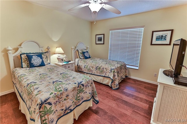 bedroom with ceiling fan and hardwood / wood-style flooring