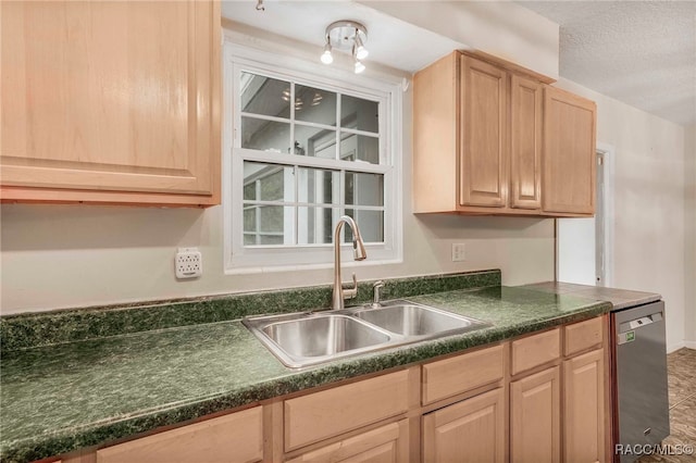 53 S Columbus St, Beverly Hills, FL 34465 - kitchen with dishwasher, light brown cabinetry, dark countertops, and a textured ceiling