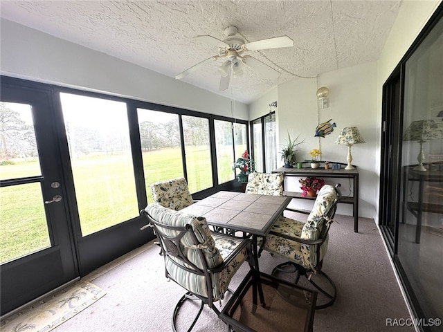 sunroom featuring a wealth of natural light and ceiling fan