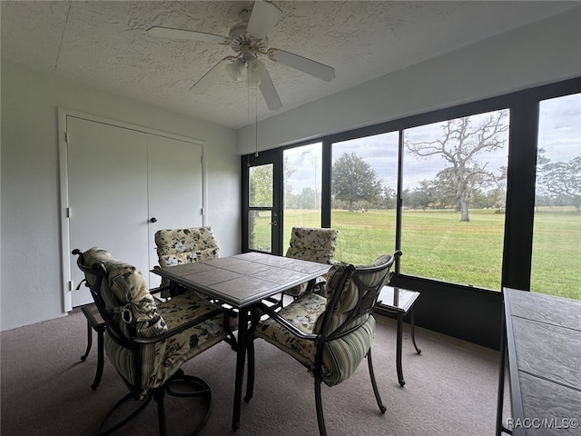 sunroom featuring ceiling fan