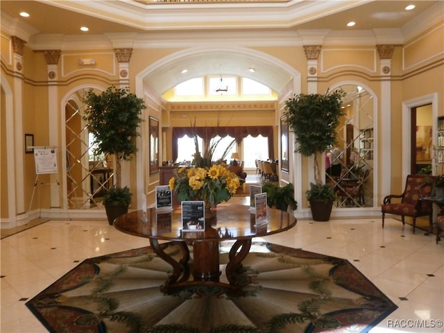 1576 N Eagle Ridge Path, Hernando, FL 34442 - building lobby with ornamental molding, a high ceiling, and recessed lighting